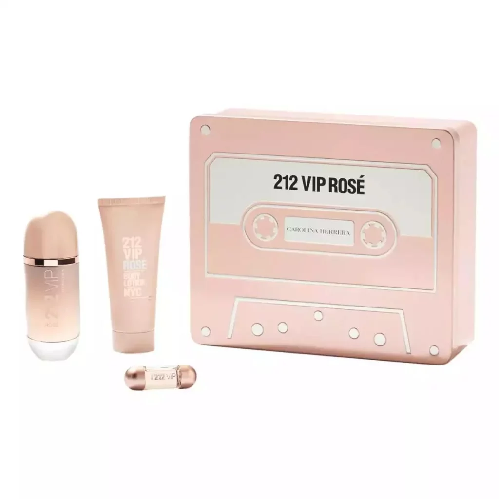 Gift set - Carolina Herrera 212 VIP Rose Eau De Parfum 80ml With Body Lotion 100ml And Miniature 5ml -Parcos Luxezine